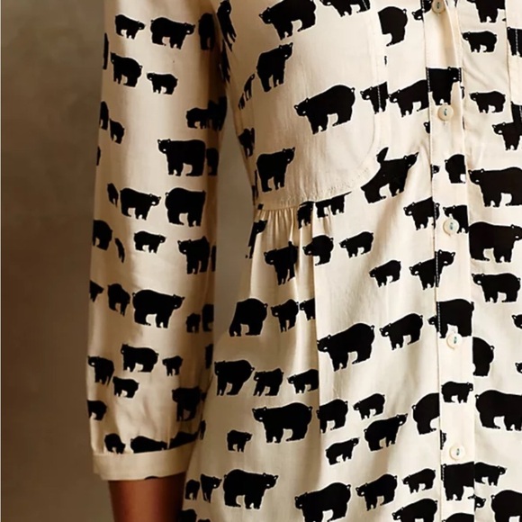 Maeve by Anthropologie Woodland Walk Black and Cream 3/4 Sleeve Blouse - Picture 2 of 10